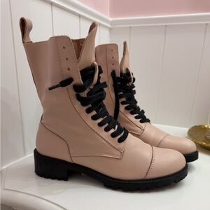 Zara Leather Pink Combat Boots